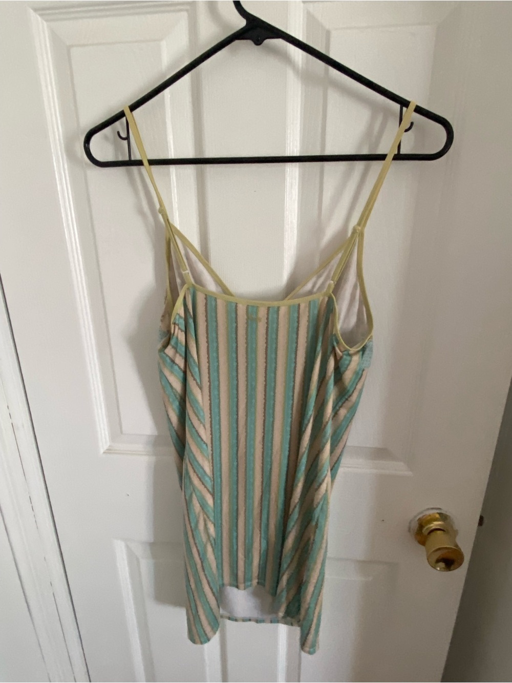 DKNY Striped Satin Chemise in Mint, Cream & Pale Yellow - Picture 3 of 4